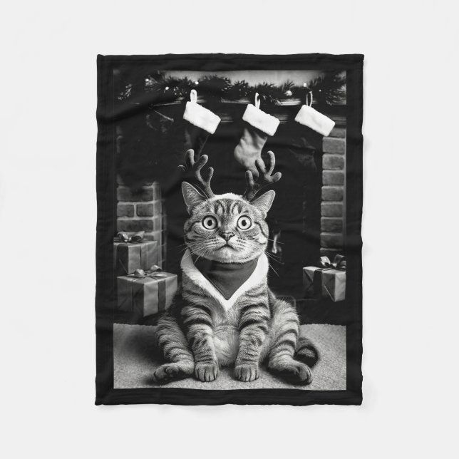 Funny Cat Taking A Selfie Christmas Xmas Pyjamas H Fleece Blanket (Front)