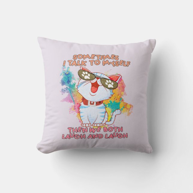 Funny Cat Talking to Itself –Cute and Humourous Ca Cushion (Front)
