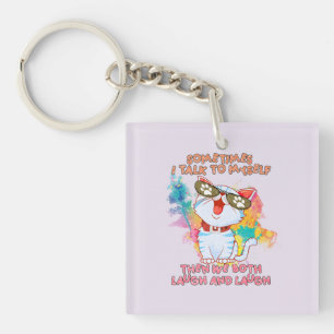 Funny Cat Talking to Itself –Cute and Humourous Ca Key Ring