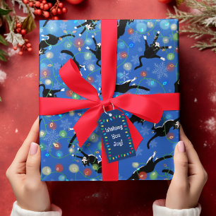 Funny Cat Tangled in Christmas Lights  Wrapping Paper