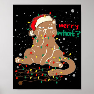 Funny Cat Tangled Up In Christmas Tree Lights Merr Poster