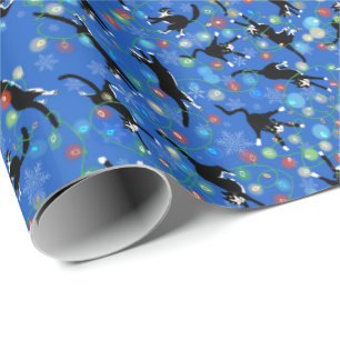 Funny Cat Tangles in Christmas Lights  Wrapping Paper