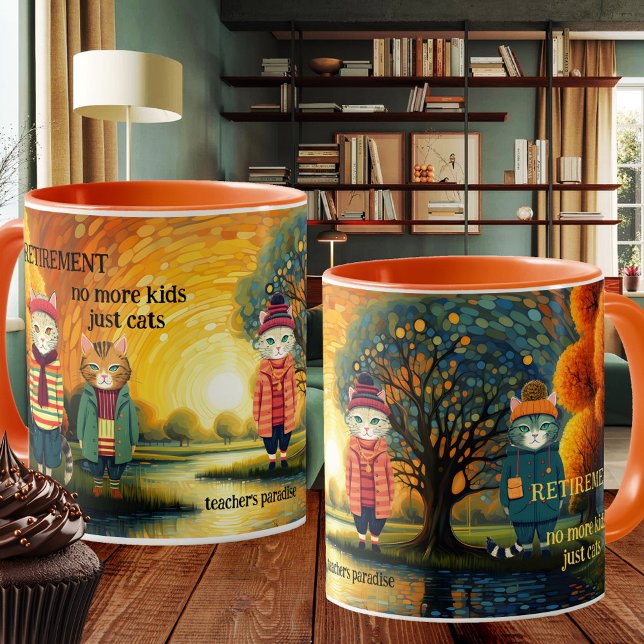 Funny Cat Teacher Retirement Mug (Mug featuring a colorful painting with funny cats. Great for a teacher retirement )