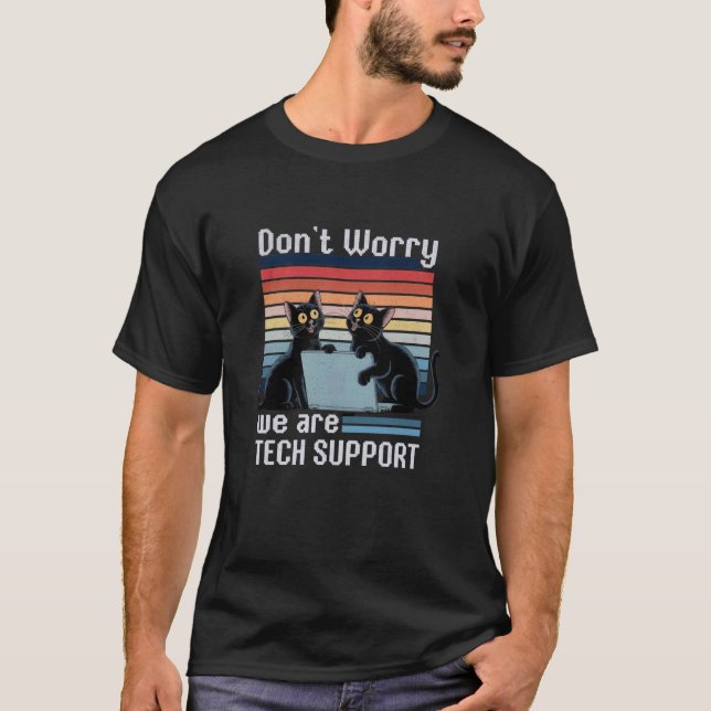 Funny Cat Tech Support Shirt Retro Computer Helpde (Front)