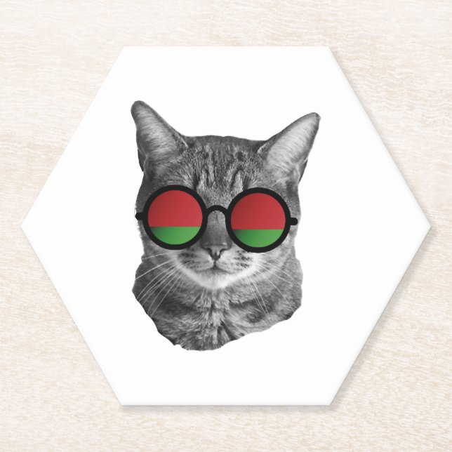 Funny Cat Tee Shirt - Belarus Paper Coaster (Front)
