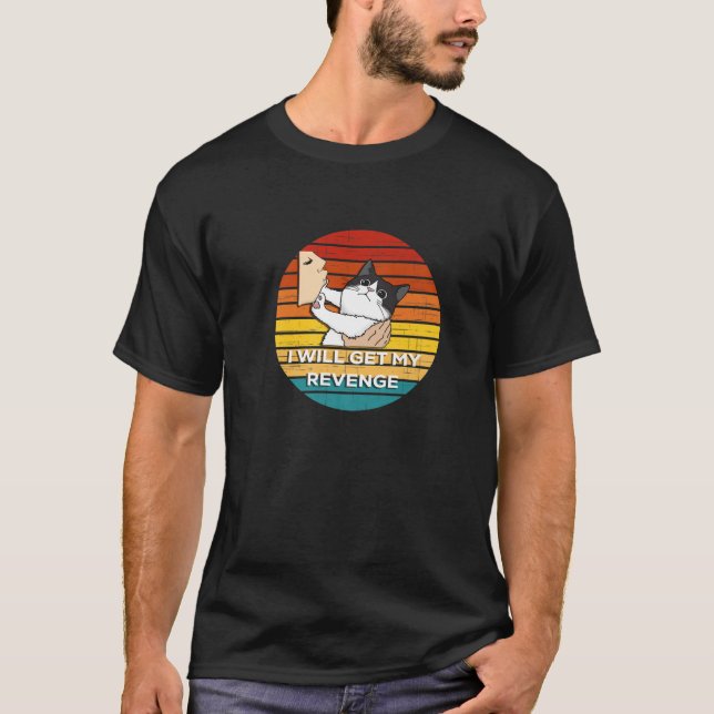 Funny Cat Tee Women Evil Cat Tee Men Sunset Retro (Front)