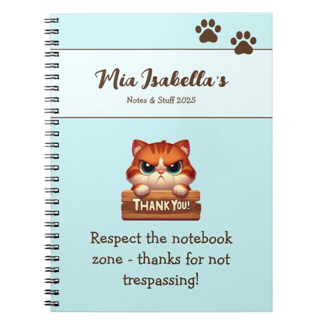 Funny Cat Thank You Paws Notebook Customisable  (Front)
