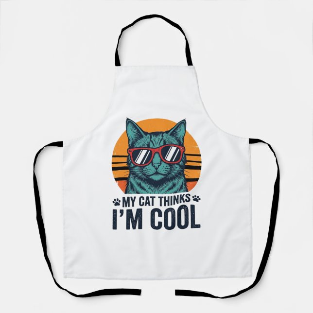 Funny Cat Thinks Im Cool Vintage Apron (Front)