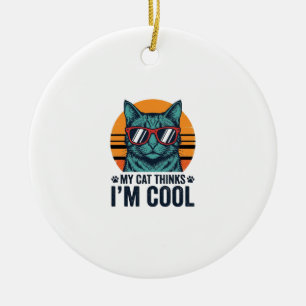 Funny Cat Thinks Im Cool Vintage Ceramic Tree Decoration