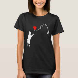 Funny Cat Toy Chasing Red Heart For him or Her Sil T-Shirt