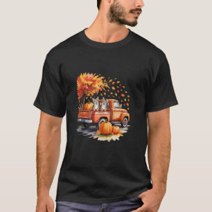 Funny Cat Truck Pumpkin Autumn Fall Leaves Thanksg T-Shirt
