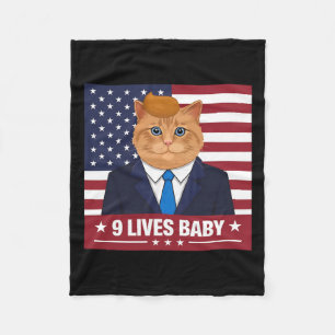 Funny Cat Trump 9 Lives Baby Funny Vote For Trump  Fleece Blanket
