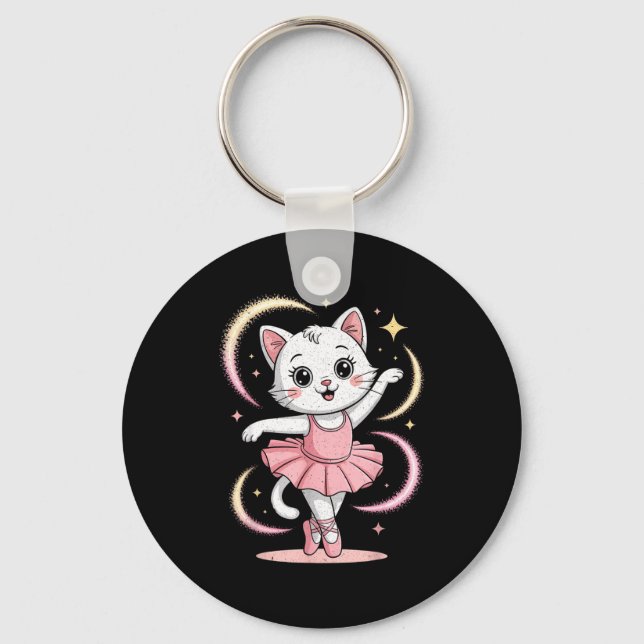 Funny Cat Tutu Ballet Dancing Ballet Key Ring (Front)