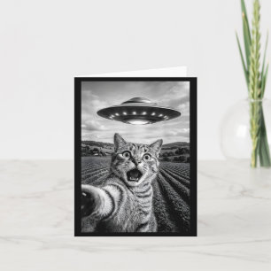 Funny Cat Ufo Alien Bengal Cat Selfie Gift Men Wom Card