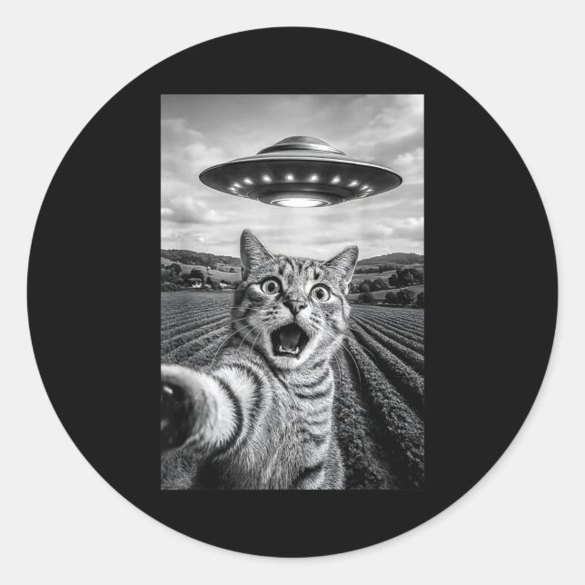 Funny Cat Ufo Alien Bengal Cat Selfie Gift Men Wom Classic Round Sticker (Front)