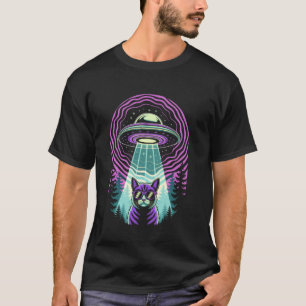 Funny Cat UFO Alien Cat Mum Cat Dad Retro Humour V T-Shirt