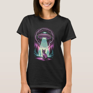Funny Cat UFO Alien Cat Mum Cat Dad Retro Humour V T-Shirt