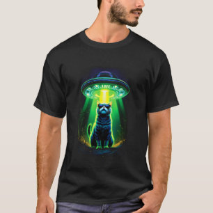Funny Cat UFO Alien Cat Mum Cat Dad Retro Humour V T-Shirt