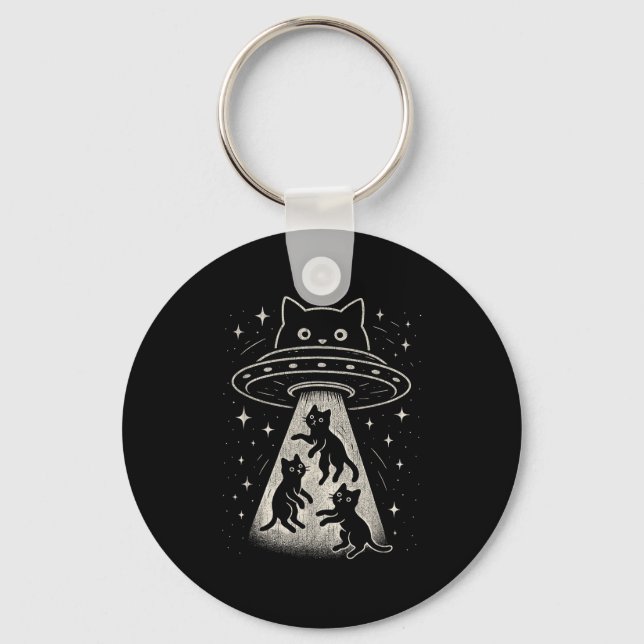 Funny Cat Ufo Cute Kitty Space Spaceship Alien Aes Key Ring (Front)