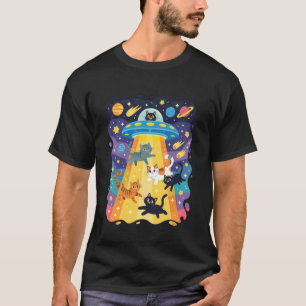 Funny Cat UFO Cute Kitty Space Spaceship Alien Aes T-Shirt