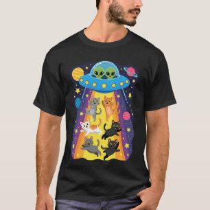 Funny Cat UFO Cute Kitty Space Spaceship Alien Aes T-Shirt