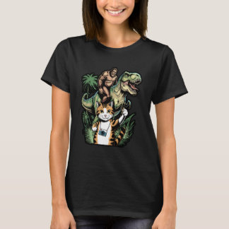 Funny Cat UFO Dinosaur Meme T-Shirt