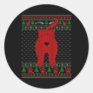 Funny Cat Ugly Christmas Sweater Family Matching X Classic Round Sticker