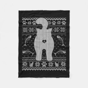Funny Cat Ugly Christmas Sweater Family Matching X Fleece Blanket