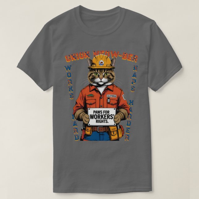 Funny Cat Union Member Labour Day from California T-Shirt (Design Front)