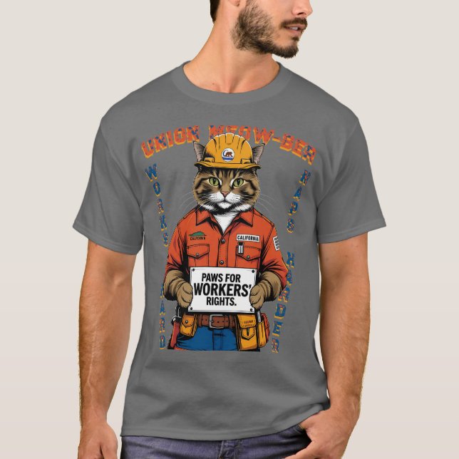 Funny Cat Union Member Labour Day from California T-Shirt (Front)