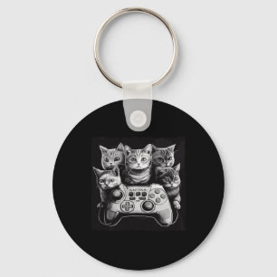 Funny Cat Video Game Controller Squad  Key Ring