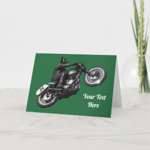 funny cat vintage motorcycle holiday card