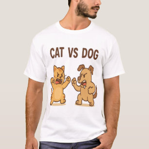 Funny Cat vs Dog Cartoon Fight T-Shirt–Cute Anime T-Shirt