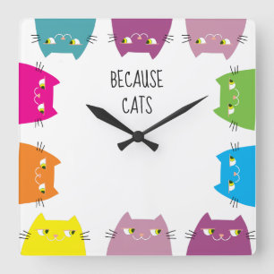 Funny Cat Wall Clock Colourful Cute