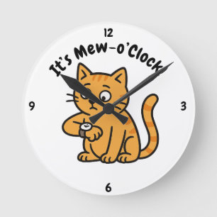 Funny Cat Wall Clock – "It’s Mew-o’Clock!" Design