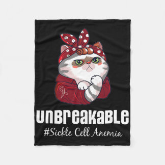 Funny Cat Warrior Unbreakable Sickle Cell Anaemia  Fleece Blanket