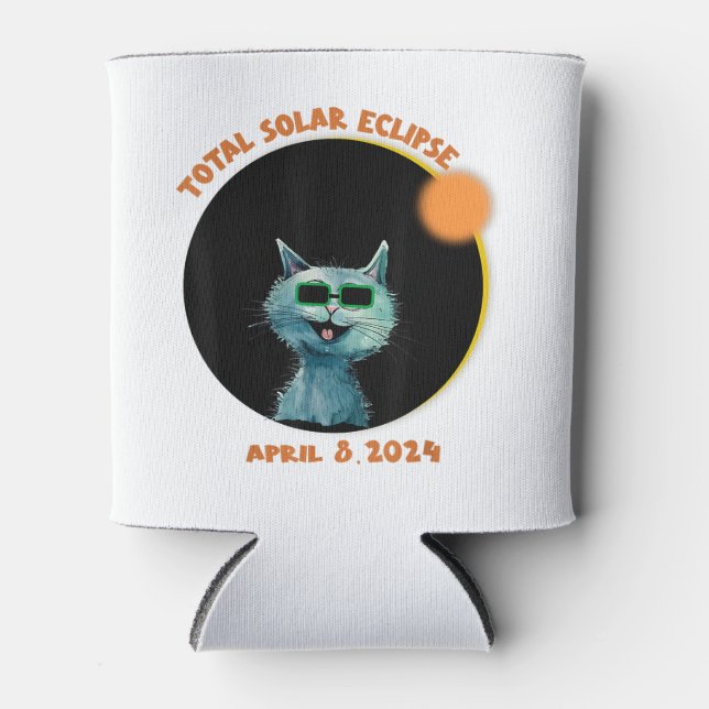 Funny Cat Watching Total Solar Eclipse 2024 Can Cooler (Front)