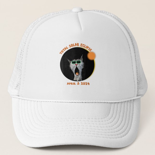 Funny Cat Watching Total Solar Eclipse 2024  Trucker Hat (Front)