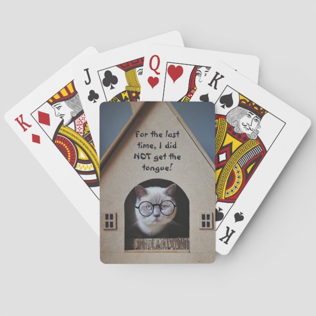 Funny Cat Wearing Glasses Cat Got Tongue Quote Playing Cards (Back)