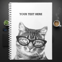 Funny cat wearing glasses photo notebook design