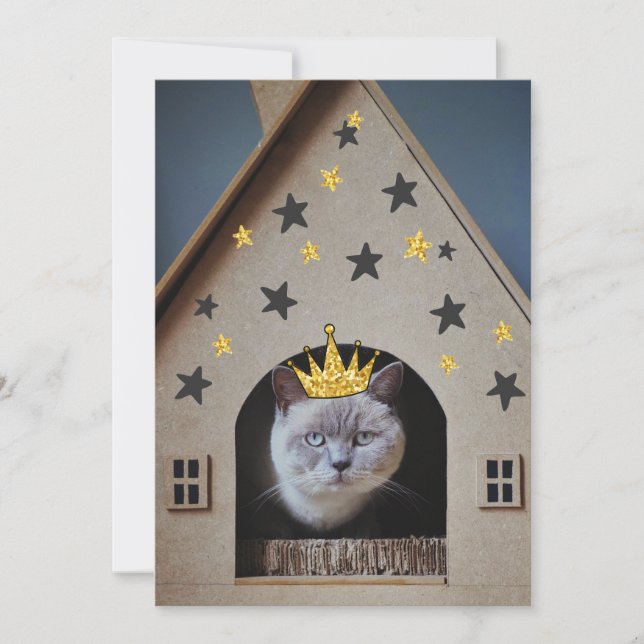 Funny Cat Wearing Golden Glitter Bling Crown (Front)