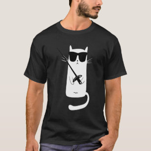 Funny Cat Wearing Sunglasses Fencing For Christmas T-Shirt