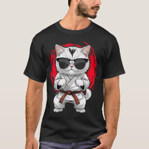 Funny Cat Wearing Sunglasses Karate Judo Black T-Shirt