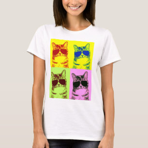 Funny Cat Wearing Sunglasses Multicolored Pop Art T-Shirt