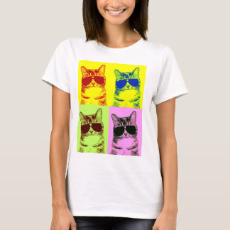 Funny Cat Wearing Sunglasses Multicolored Pop Art T-Shirt