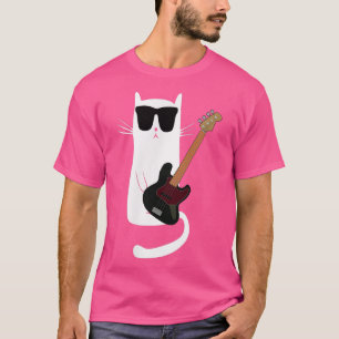 Funny Cat Wearing Sunglasses Playing Bass Guitar  T-Shirt