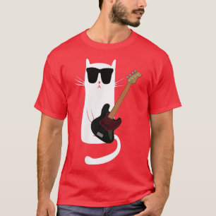 Funny Cat Wearing Sunglasses Playing Bass Guitar  T-Shirt