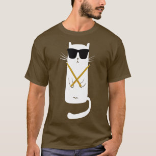 Funny Cat Wearing Sunglasses Playing Drums Drummer T-Shirt