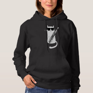 Funny Cat Wearing Sunglasses Playing Flute Musicia Hoodie