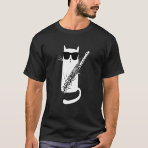Funny Cat Wearing Sunglasses Playing Flute T-Shirt